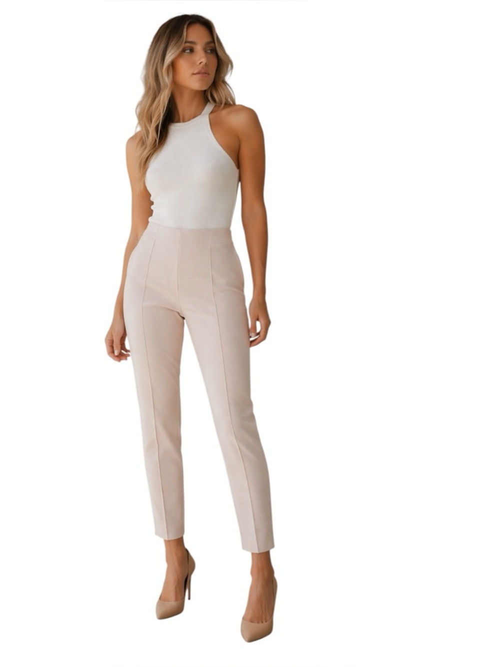 Marciano Blush Tailored Slim Fit Pant High Waist Minimal Chic Workwear Essential